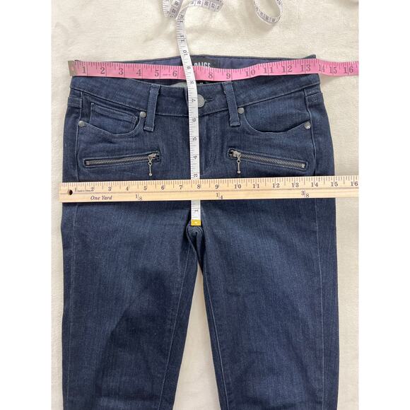 Paige Transcend Mid Rise Indio Zip Skinny Dark Blue Denim Jean Moto Grunge Boho - Picture 8 of 9